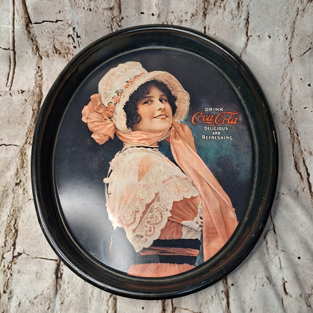 Vintage Coca-Cola 1914 Betty Girl Metal Serving Tray Oval 15 Inch Advertising